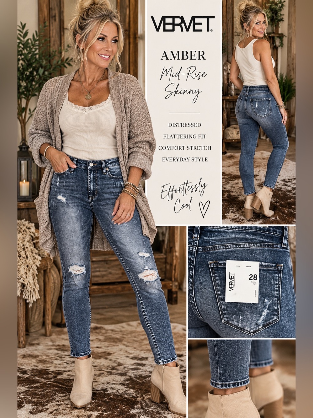 NWT VERVET BY FLYING MONKEY Amber Mid-Rise Skinny Stretch Jeans - Blue Wash